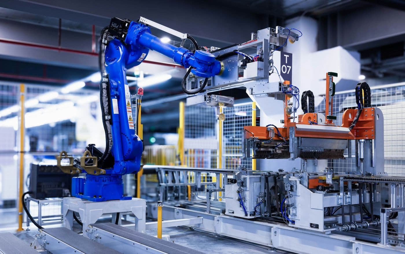 Industrial robotic arm on a production line
